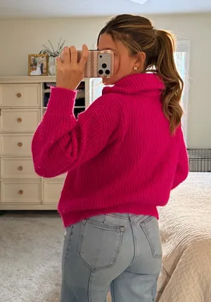 Old Navy Hot pink zip up collared sweater thumbnail 4