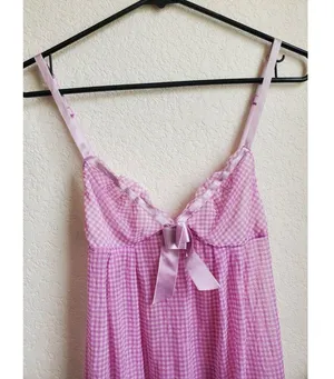 Victoria's Secret Babydoll Women Medium Bow Slip Semi Sheer Cami Pink Silky Trim thumbnail 2