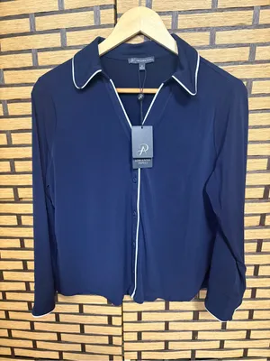Adrianna Papell Navy Button down shirt size medium thumbnail 1