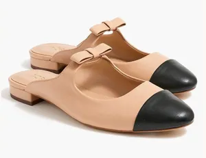 NEW J.Crew Cap Toe Bow Mules Nude/Black - Size: 6 thumbnail 1