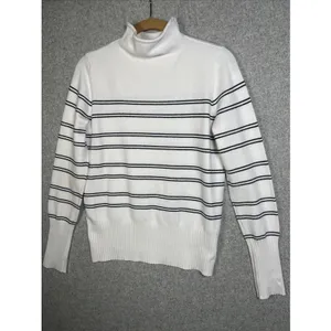French Connection Medium Sweater Striped Mock Neck White‎ Black Long Sleeve thumbnail 13