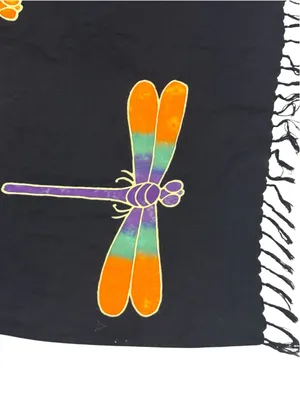 Dragonfly Scarf Shawl 65” x 41” Black/Orange/Teal/Purple EUC thumbnail 5