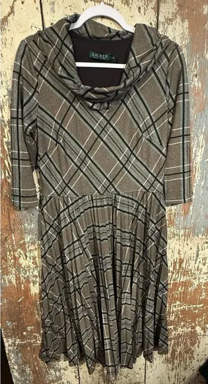 Lauren Ralph Lauren Plaid Cowl Neck Dress, size 14 thumbnail 1
