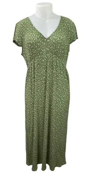 MNG Mango Green Floral Short Sleeve V Neck Empire A Line Maxi Dress Size 10 thumbnail 1