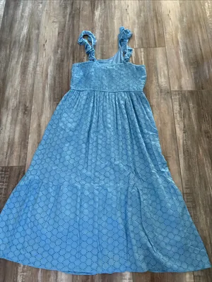 Jessica Simpson Tiered, Sleeveless, Light Blue, Eyelet Maxi Dress large thumbnail 3