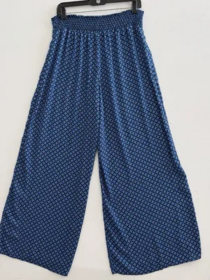 NEW Band Of Gypsies Palazzo Pants Wide Leg Flowy Blue & Orange Size LARGE thumbnail 5