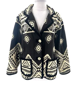 Vintage western Aztec tapestry coat Agaro collection‎ black cream sz M thumbnail 1
