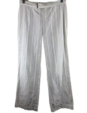 MOSCHINO White and Silver Stripe Cotton Blend Cropped Pants Size 8 thumbnail 1