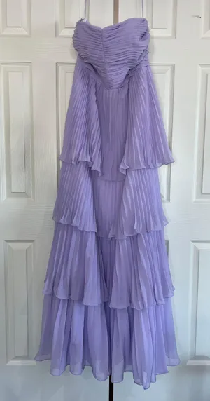 A-Line Sweetheart Tiered Floor Length Chiffon Lilac Bridesmaid Dress thumbnail 3