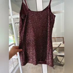 Express maroon burgundy sparkle sequin tank top thumbnail 3