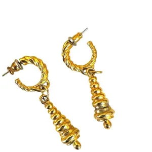Gold tone vintage hoop drop earrings thumbnail 4