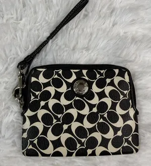 COACH Black White Signature Coated Canvas Wristlet thumbnail 1