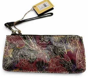 NWT Patricia Nash Metallic Tooled Lace Leather Clutch Wristlet Dark Paisley Zip thumbnail 1