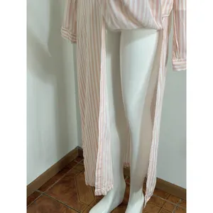 Rococo Striped Viscose Cover Up Dress Size M Long Sleeve Sheer Beach Resort NWT thumbnail 5