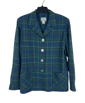 Pendleton Originals Wool Plaid Blazer Jacket Shacket Top L Green Blue Tartan 90s thumbnail 1