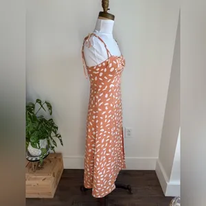 Lulus Party In Paris Light Orange Print Tie-strap Midi Dress - Size XS thumbnail 7
