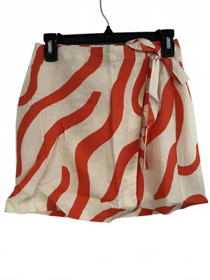 Mango Printed Linen-Blend Skirt Orange Ecru NWT Size XS thumbnail 4