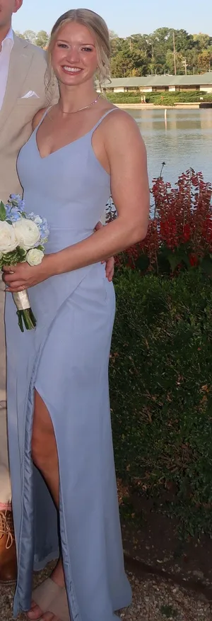 Dusty Blue Chiffon Azazie Dress thumbnail 2