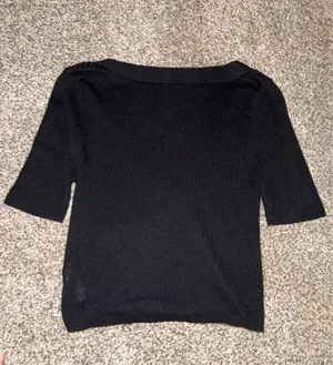 Intimately Free People Black Ribbed V-Neck Button-Front Short Sleeve Top thumbnail 2