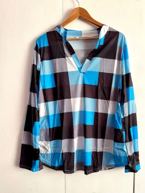Plaid Blouse, XXL Blue thumbnail 1