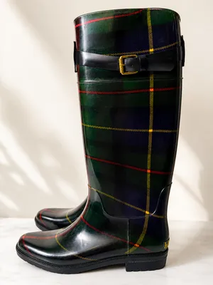Lauren Ralph Lauren Plaid Tall Rain Boots Womens Sz 8 B Equestrian Preppy Riding thumbnail 1