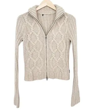 Abercrombie Cream Cable Knit Full Zip Sweater Sz S thumbnail 1