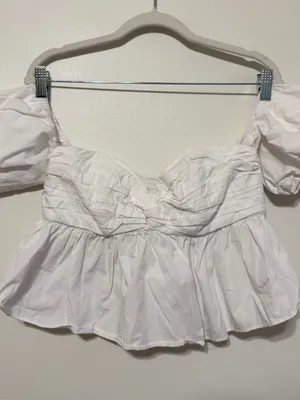 ZARA WHITE BABYDOLL CROPPED TOP SMALL BLOUSE WOMENS BEACH SUMMER blogger fave thumbnail 4