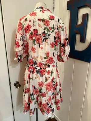 bishop + young White Dress with Pink and Green Floral Print Sz M thumbnail 3