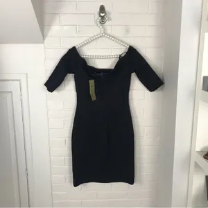 NWT Nicole Miller Collection Off The Shoulder Black Shimmer Dress SAMPLE thumbnail 10