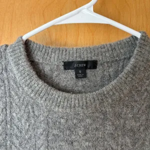 J.Crew Cable Knit Sweater Women Small Grey Merino Alpaca Blend Puff Sleeve BB408 thumbnail 2