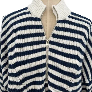 Madewell Ribbed Half-Zip Sweater in Stripe Ivory White Navy Blue‎ Size XXL thumbnail 5
