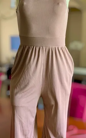 Sleeveless Ribbed Wide-Leg Jumpsuit in Blush thumbnail 1