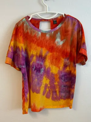 Orange, Purple & Yellow Tie-Dye open back Short Sleeve Tee thumbnail 1