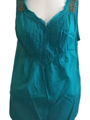 Calvin Klein green embellished sleeveless top cotton size small v-neck tank top thumbnail 1