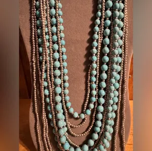 Multi Strand Beaded Statement Necklace Blue thumbnail 2