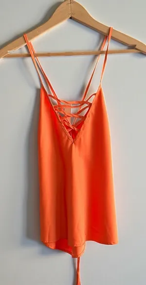 Frederick's of Hollywood Bright Orange Strappy‎ V-Neck Cami - S thumbnail 1