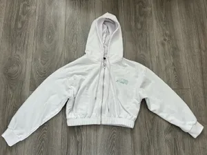 White Cotton Graphic Print Full Zip Hoodie Sweatshirt Size Medium thumbnail 5