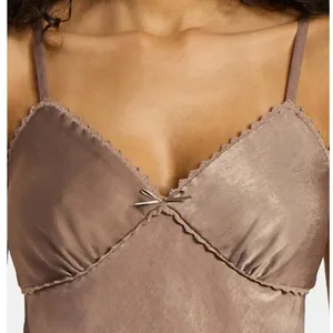 No Boundaries Babydoll Sz XXL Camisole Y2K Top Beige‎ Lace Trim Bow Detail thumbnail 3