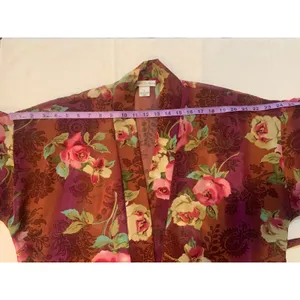 Private Luxuries Sheer kimono Robe Red with Pink Rose Floral Print Size L thumbnail 7