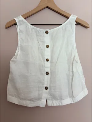 J. Crew Linen Square Neck Button Back Tank Top White Small thumbnail 5