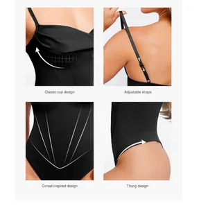 NWT Popilush Black Corset Cowl Neck Thong Bodysuit Shapewear –‎ Small thumbnail 3