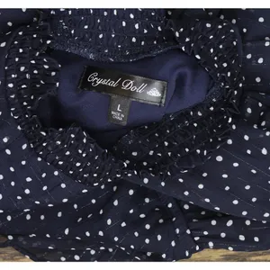 NWT Crystal Doll Short Puff Sleeved Sheer Fit Flare Dress Navy Blue / White L thumbnail 10