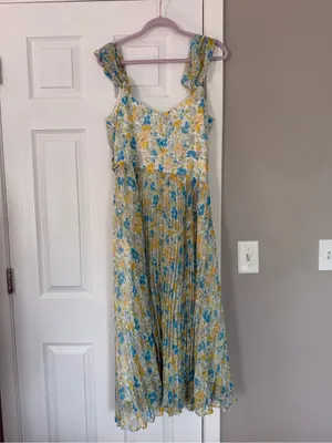 Astr the Label Sleeveless Floral Yellow Blue Maxi Dress Mock Neck Summer Wedding thumbnail 8