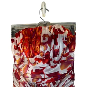 Red & White Strapless Floral Formal Belted Waist Knee Length Dress Women Sz S thumbnail 6