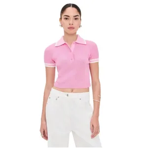 Jonathan Simkhai Whitten Pink Ribbed Knit Cropped Polo Top Size M thumbnail 5