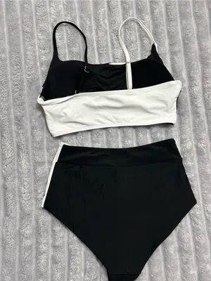 Black & White Colorblock High-Waist Bikini Set - Women Swim thumbnail 2