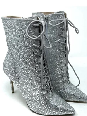 Steve Madden Valency Rhinestone Silver Lace Up Bootie thumbnail 1