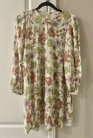 NWOT Olivaceous Cream Floral Long-Sleeve Tiered Dress with Green & Pink Accents thumbnail 1