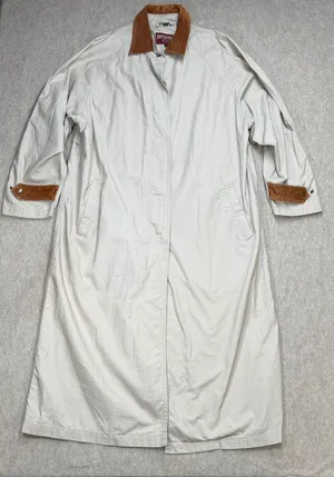 Vtg American Eagle Duster Womens Large Beige Heritage Leather Trim Academia 90s thumbnail 1