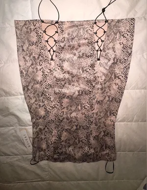 Meshki Snake Print Mini Dress in Beige and Black thumbnail 1